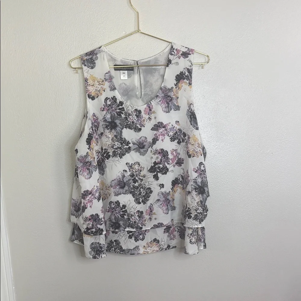 Simply Styled Floral Sleeveless Blouse - White and Purple